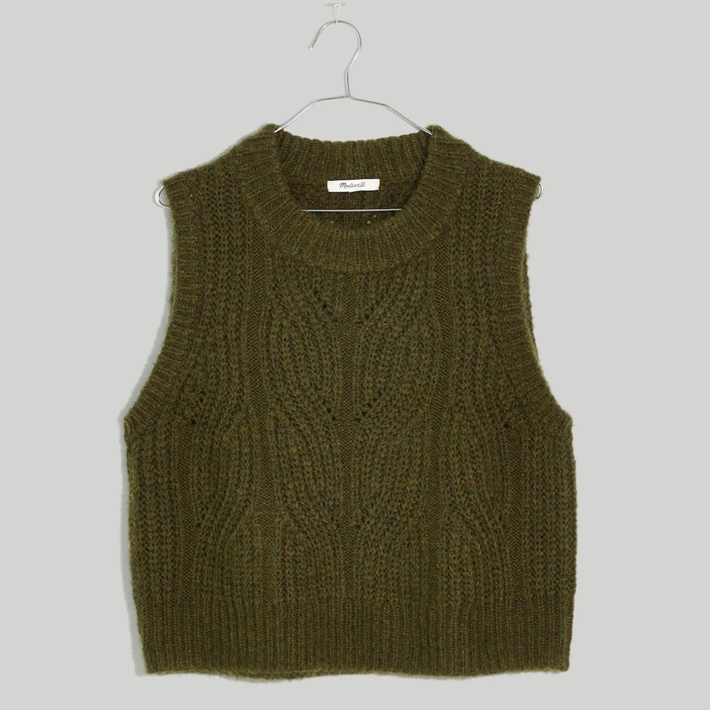 Madewell Pointelle Knowe Sweater Vest in Heather Basil NWT - Picture 5 of 6